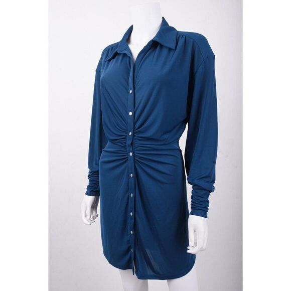 Cinq a Sept Womens Arden Shirt Dress Size S Blue Ruching Long sleeve NWT - Picture 5 of 7